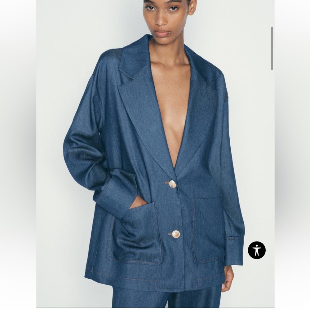 ZARA DENIM EFFECT OVERSIZED BLAZER SIZE LARGE NWT $89.90